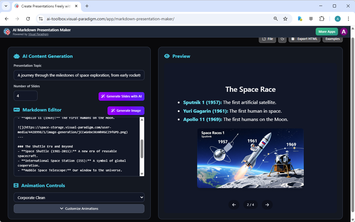 Creating a Cinematic Space Journey with AI Markdown Presentation Maker